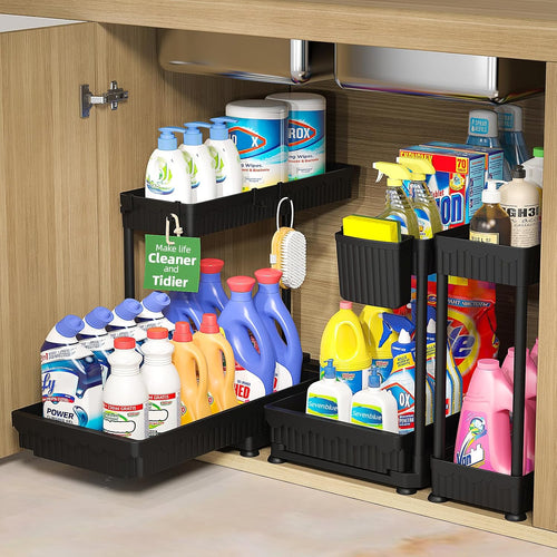 3-Pack 2-Tier L-Shaped under Sink Organizers with Sliding Drawers